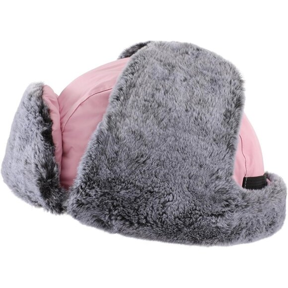 Men Pink Faux Fur Trapper Hat with Face Mask Winter Trooper Hunting Hat - Picture 3 of 9